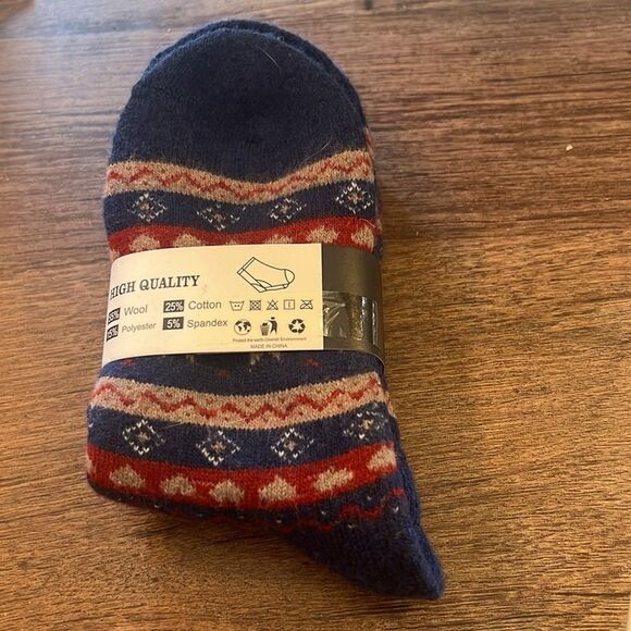 Woman’s Wool Blend Patterned Socks - Blue and Red - Picture 2 of 3